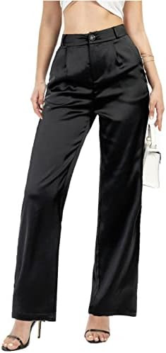 heipeiwa Women's Wide Leg Wedding Party Satin Casual Dress Nightout Pants Long Trouser | Amazon (US)
