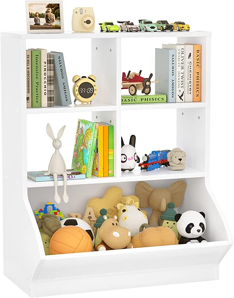 Aheaplus Toy Storage Organizer with Bookcase, 5 Cubby Bookshelf Toy Storage Cabinet, Open Multi-Bins | Amazon (US)