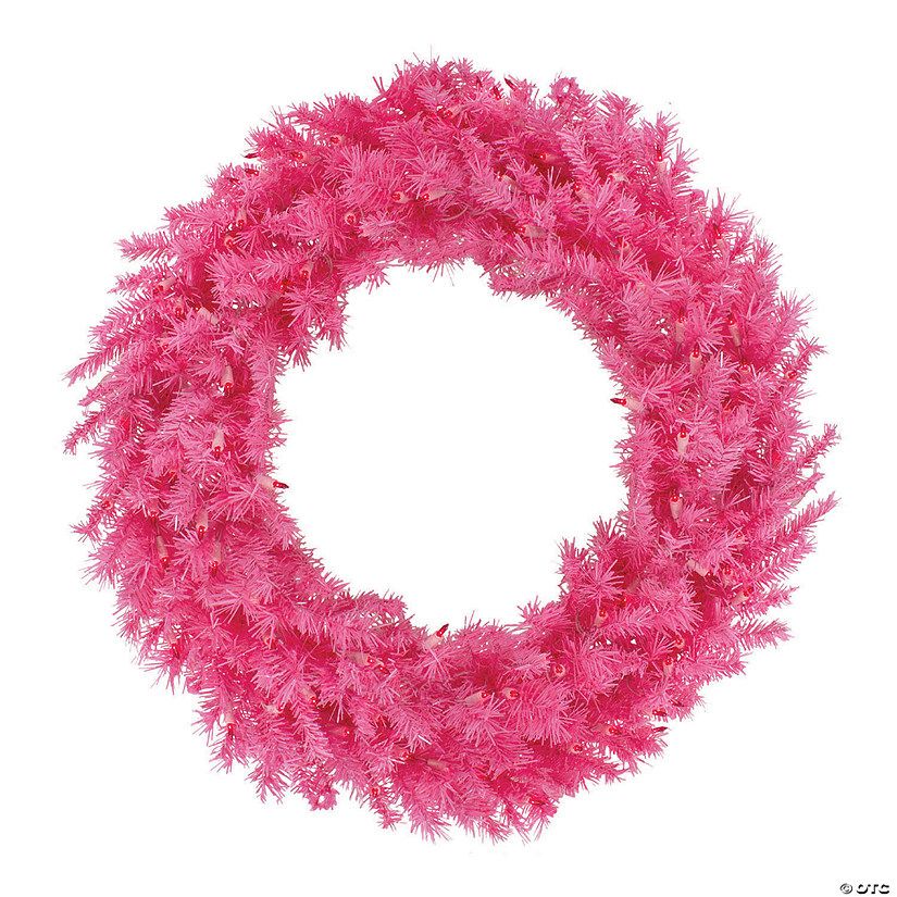 Northlight 36" Pre-Lit Pink Spruce Artificial Christmas Wreath Pink Lights | Oriental Trading Company
