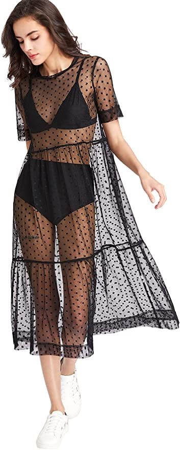 Floerns Women's Sheer Mesh Dress Beach Swimwear See Through Cover Ups | Amazon (US)