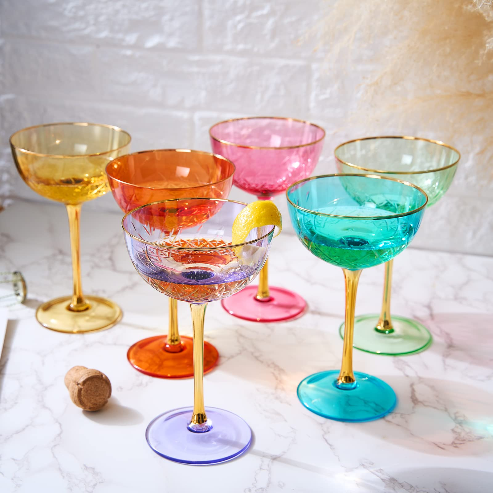 Vintage Art Deco Coupe for Champagne, Martini, Cocktails | Set of 6 | 7 oz Classic Cocktail Glassware - Manhattan, Cosmopolitan, Sidecar, Crystal Speakeasy Style Saucer Goblets Coupes with Stems | Amazon (US)