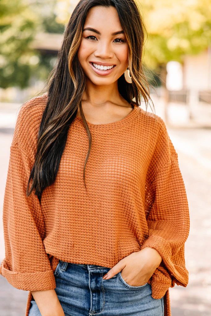 See You Soon Camel Brown Waffle Knit Sweater | The Mint Julep Boutique