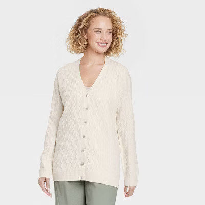 Women's Cable Cardigan - A New Day™ Cream XS | Target