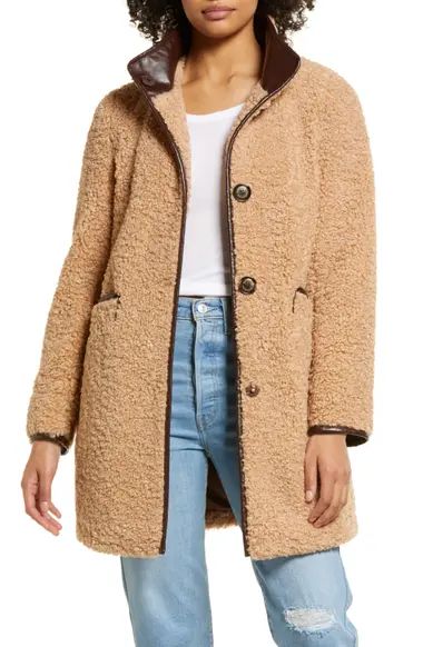 Sam Edelman Stand Collar Faux Shearling Coat | Nordstrom
