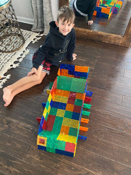 Magnatile blocks- my kids all love playing with these toys and they are so easy to build with.  This is my six year olds latest creation as he made a skate ramp for his mini-skateboard.  My two year old also loves them just as much.  It also comes with a container to keep the tiles inside 

#LTKfindsunder50 #LTKkids #LTKMostLoved