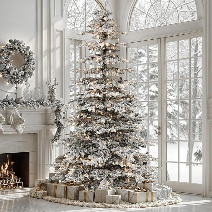 YITAHOME Pre-Lit Mountain Pine Flocked Artificial Christmas Tree, 7.5FT Pre-Decorated Pine Hierar... | Amazon (US)