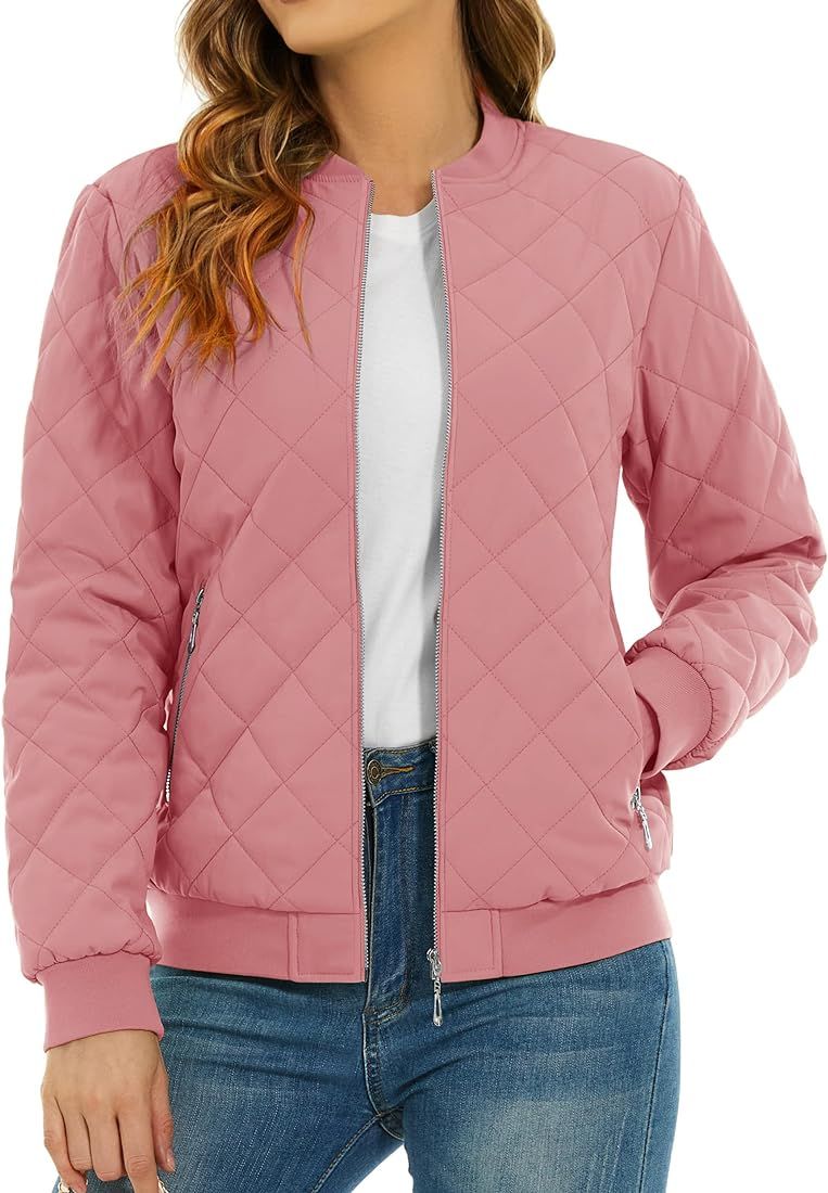 TACVASEN Women's Diamond Quilted Jackets Zip Up Lightweight Winter Coats Casual Bomber Jacket wit... | Amazon (US)