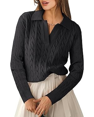 ANRABESS Womens Cable Knit Sweaters Long Sleeve V Neck Sweater Tops Casual Pullover Polo Shirts 2... | Amazon (US)