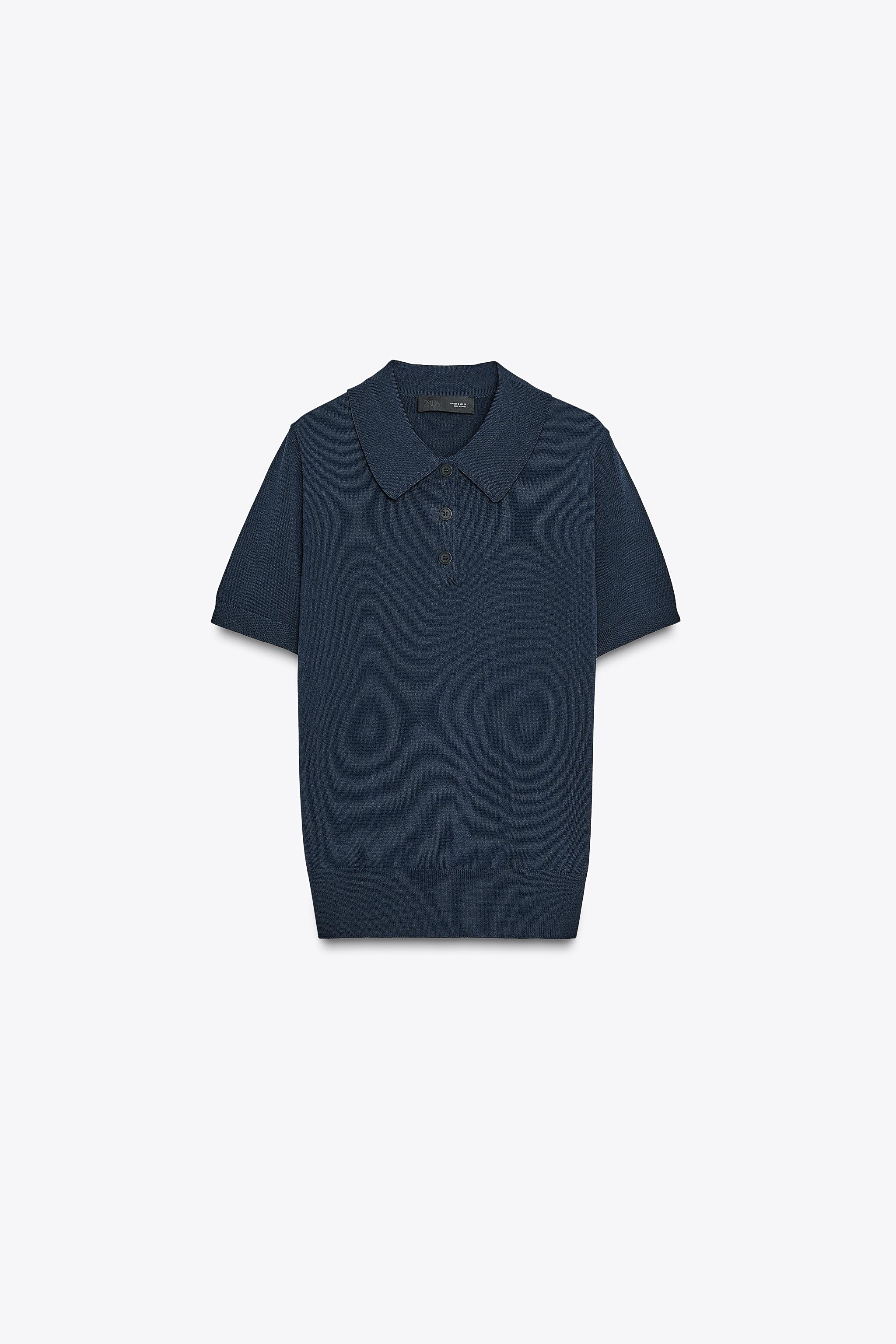 SHORT SLEEVE KNIT POLO TOP | Zara UK