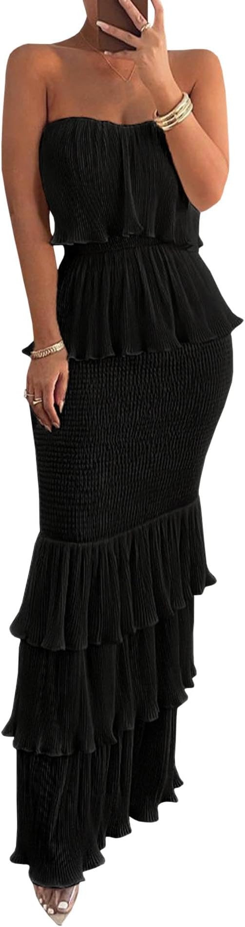 Sexyshine Women's Tube Top Ruffled Tiered Maxi Dress Sleeveless Backless Bodycon Smocked Shirred ... | Amazon (US)