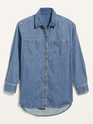 Oversized Boyfriend Utility-Pocket Jean Shirt for Women | Old Navy (US)