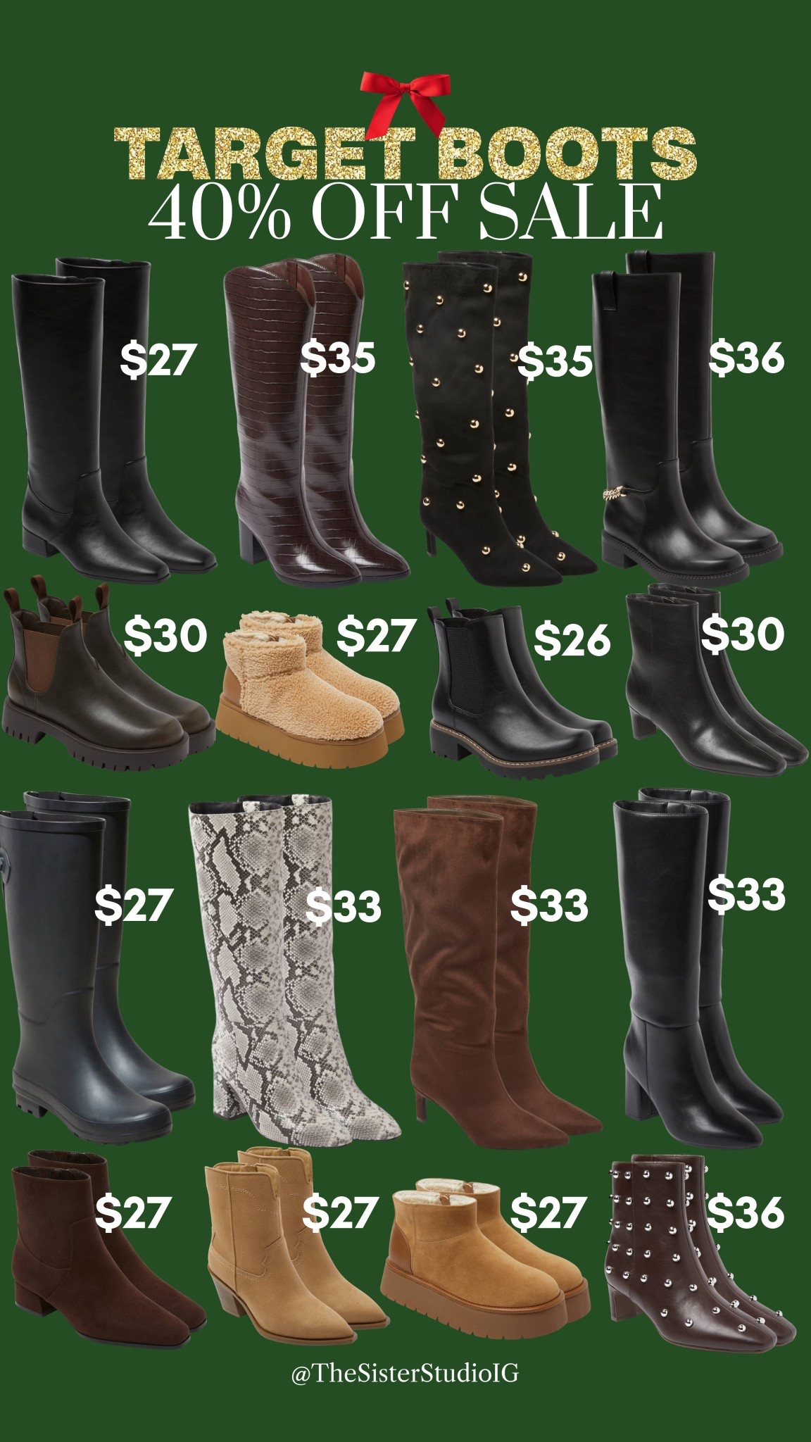 
40% off today and everything under $40, and these boots all look so luxe! 

#LTKCyberWeek #LTKHoliday #LTKGiftGuide