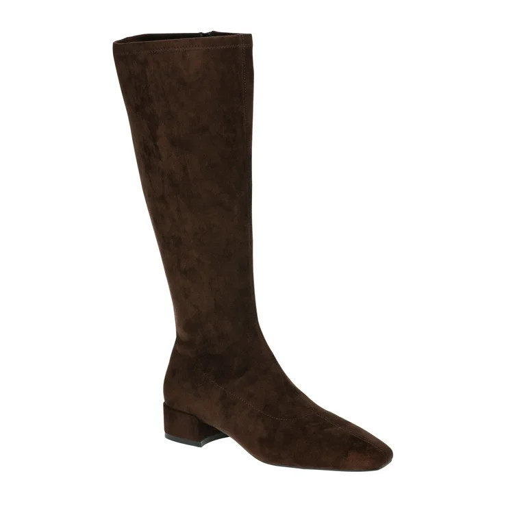 Scoop Women's Faux Suede Knee High Stretch Block Heel Boots (Wide Width Available) - Walmart.com | Walmart (US)