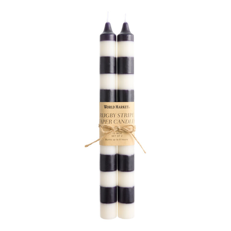 Black and White Rugby Stripe Halloween Taper Candle 2 Pack | World Market
