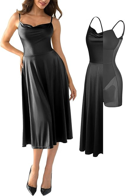 Popilush Corset Dress All in One Shapewear A-Line Midi Dresses for Women with Built in Bra Tummy ... | Amazon (US)