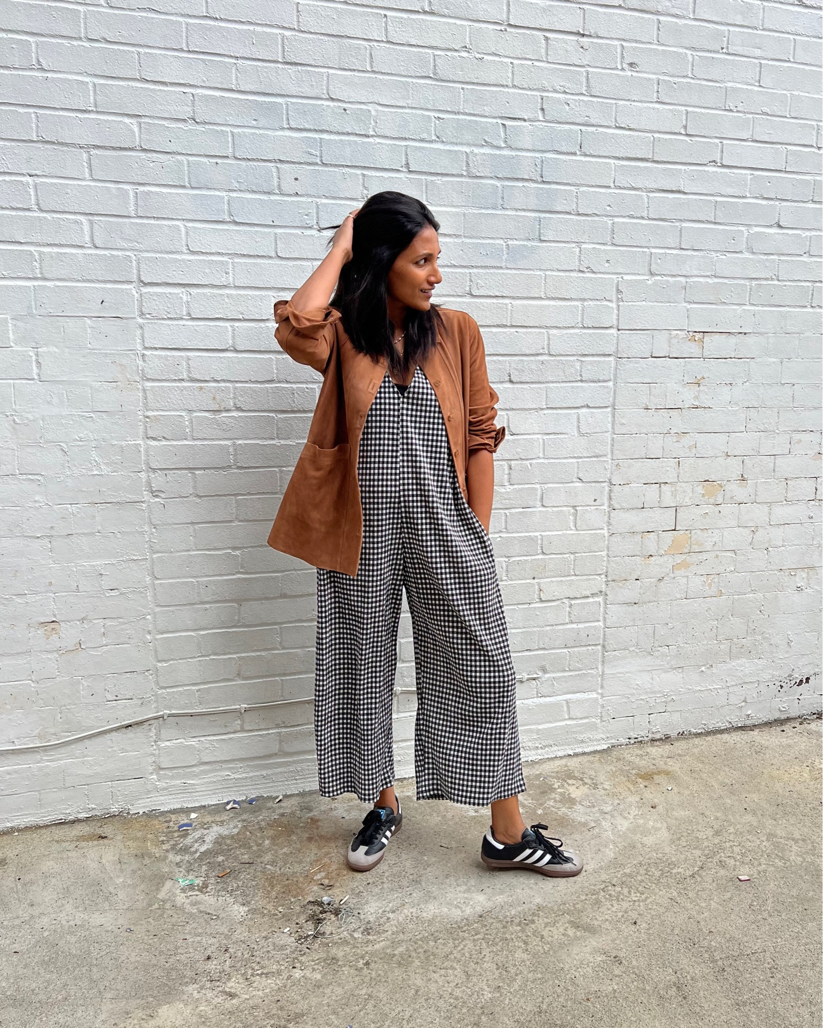 Free people plaid store jumpsuit