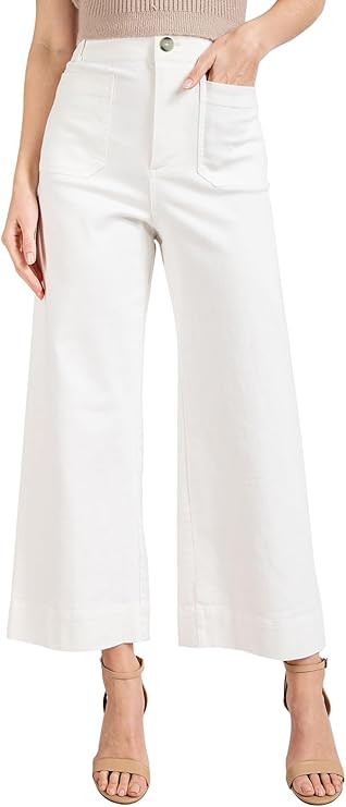 miduo Womens High Waisted Cropped Wide Leg Stretchy Straight Pants Trousers with Pockets | Amazon (US)