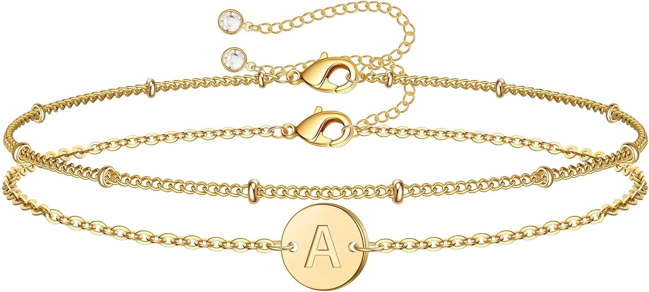MONOZO Gold Initial Bracelets for Women, Dainty 14K Gold Filled Layered Beaded Letter Initial Bra... | Amazon (US)
