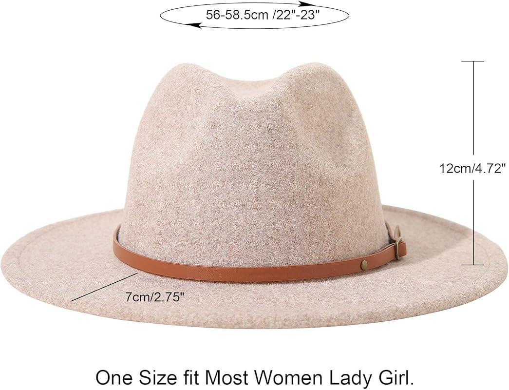 Lanzom Women Lady Classic Wool Fedora Hat with Belt Buckle Felt Wide Brim Panama Hat | Amazon (US)