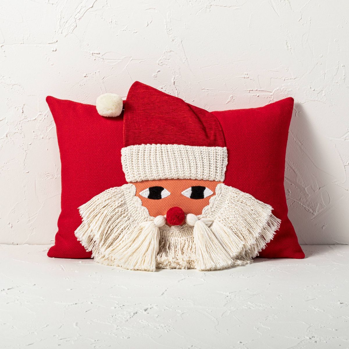 14"x20" Cotton Embroidered Santa with Knit Cap Oblong Decorative Pillow Red - Opalhouse™ design... | Target