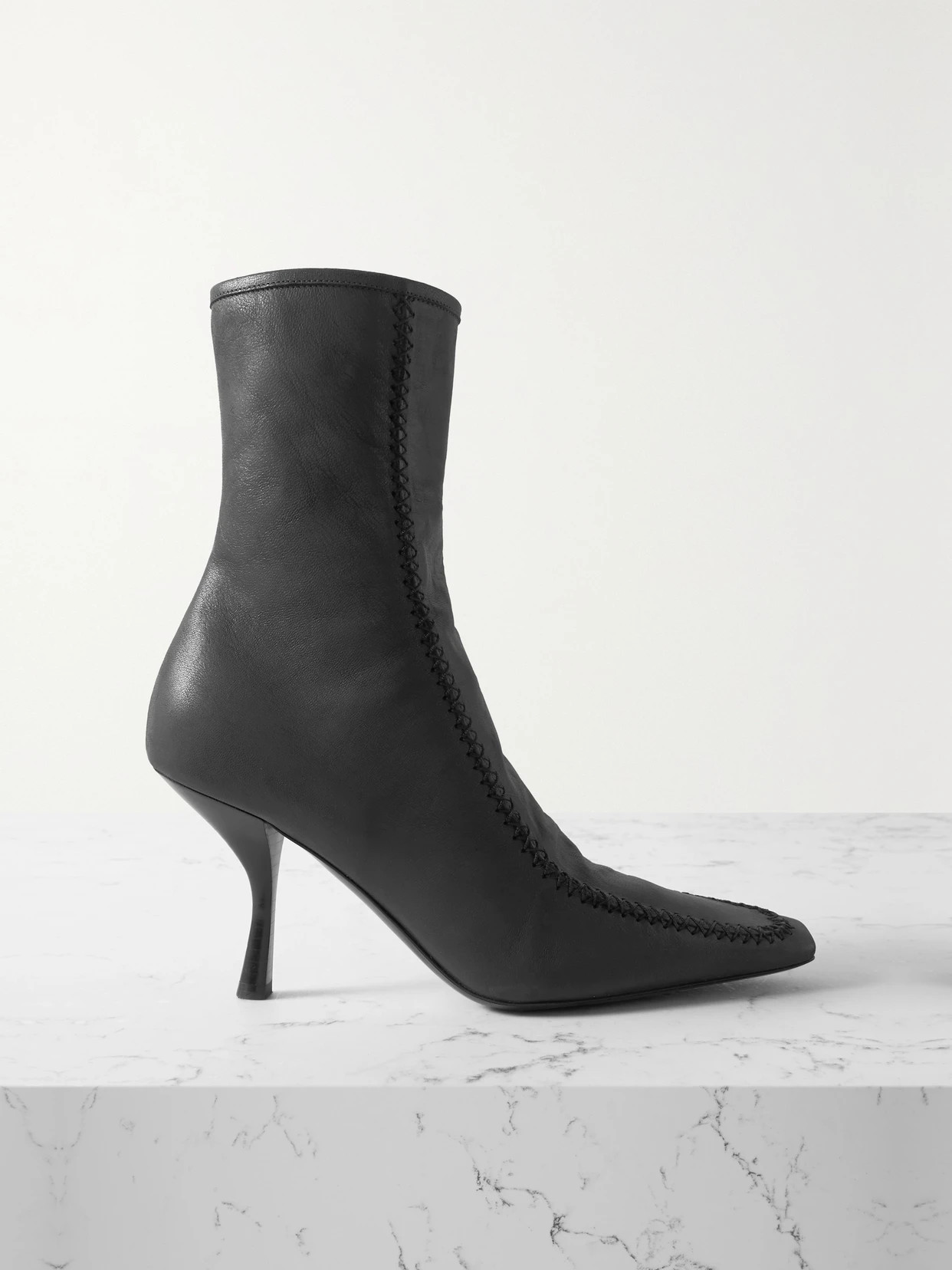The Row - Romy Topstitched Leather Ankle Boots - Black | NET-A-PORTER (US)