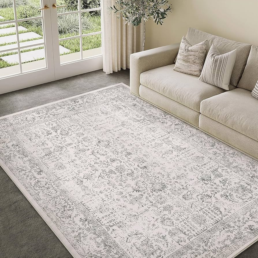 Gray Area Rug 5x7 Machine Washable Vintage Living Room Distressed Non Slip Carpet Traditional Ind... | Amazon (US)