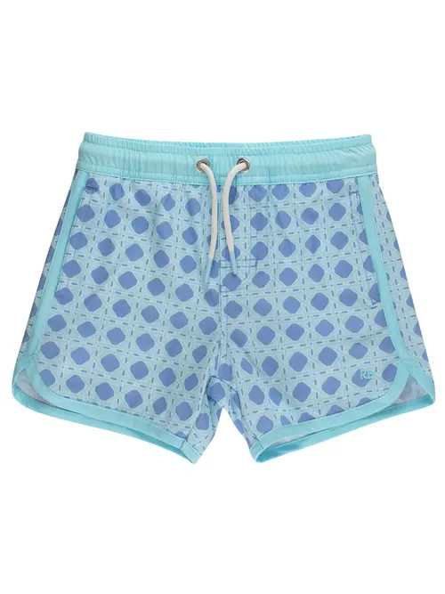 RuggedButts UPF50+ Sun Protected Stretch Dolphin Hem Swim Trunks in Periwinkle Blue Coastal Cane at Nordstrom, Size 3-6M | Nordstrom