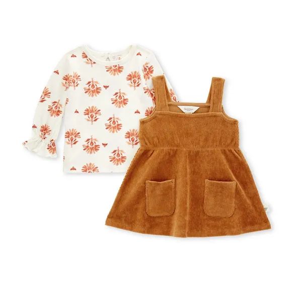 Organic Cotton Girl Raised Rib Dress & Sunny Floral Tee Set - 0-3 Months | Burts Bees Baby