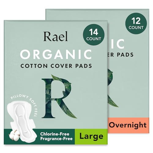Rael Pads for Women, Organic Cotton Cover - Period Pads with Wings, Sanitary Napkins, Heavy Absorbency, Unscented, Ultra Thin (Overnight, Large) Bundle | Amazon (US)