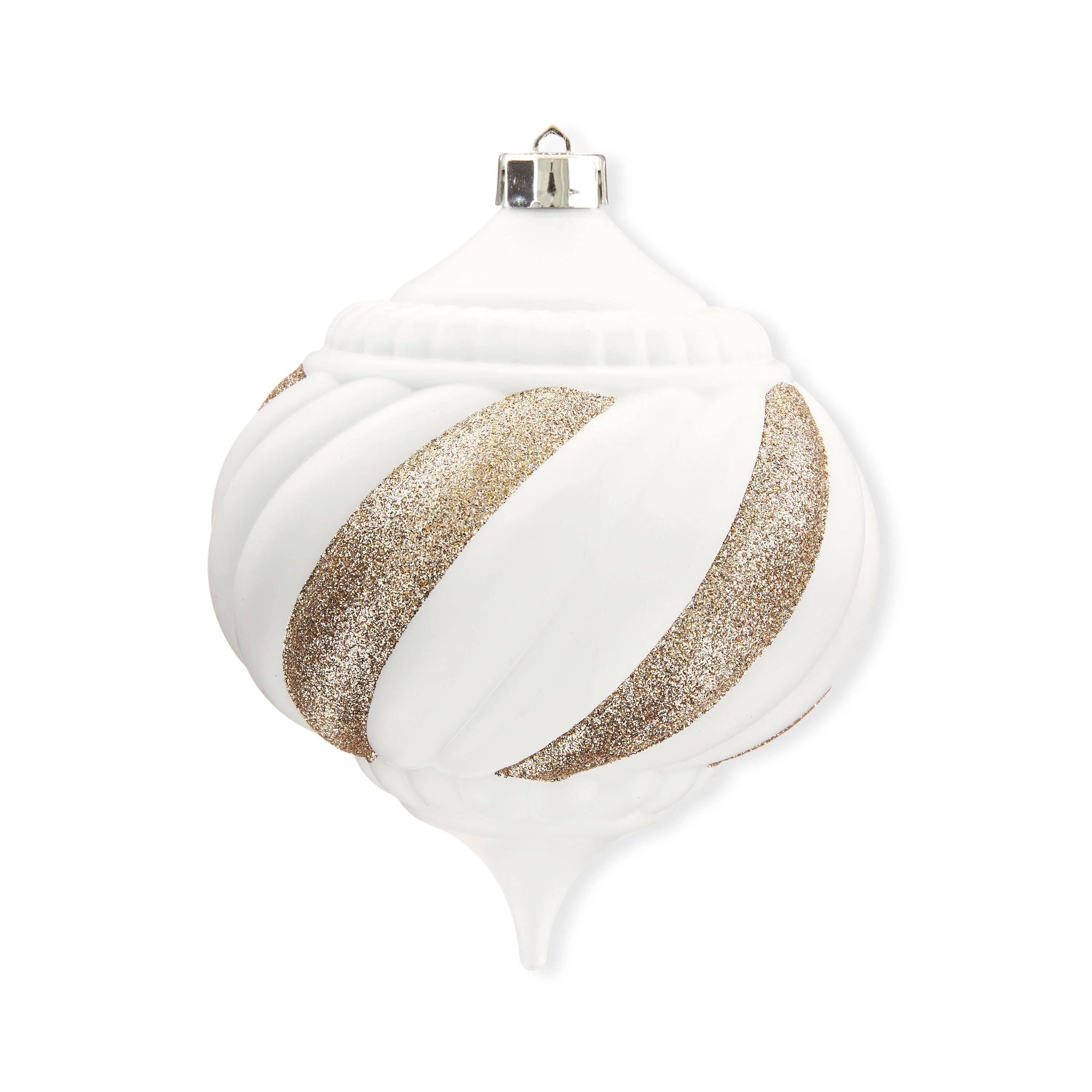 Matte Arctic White with Gold Swirl 150mm Jumbo Shatterproof Christmas Ornament, by Holiday Time | Walmart (US)