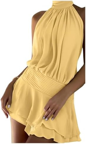 Floerns Women's Cute Summer Halter Going Out Flowy Mini Short Dresses | Amazon (US)