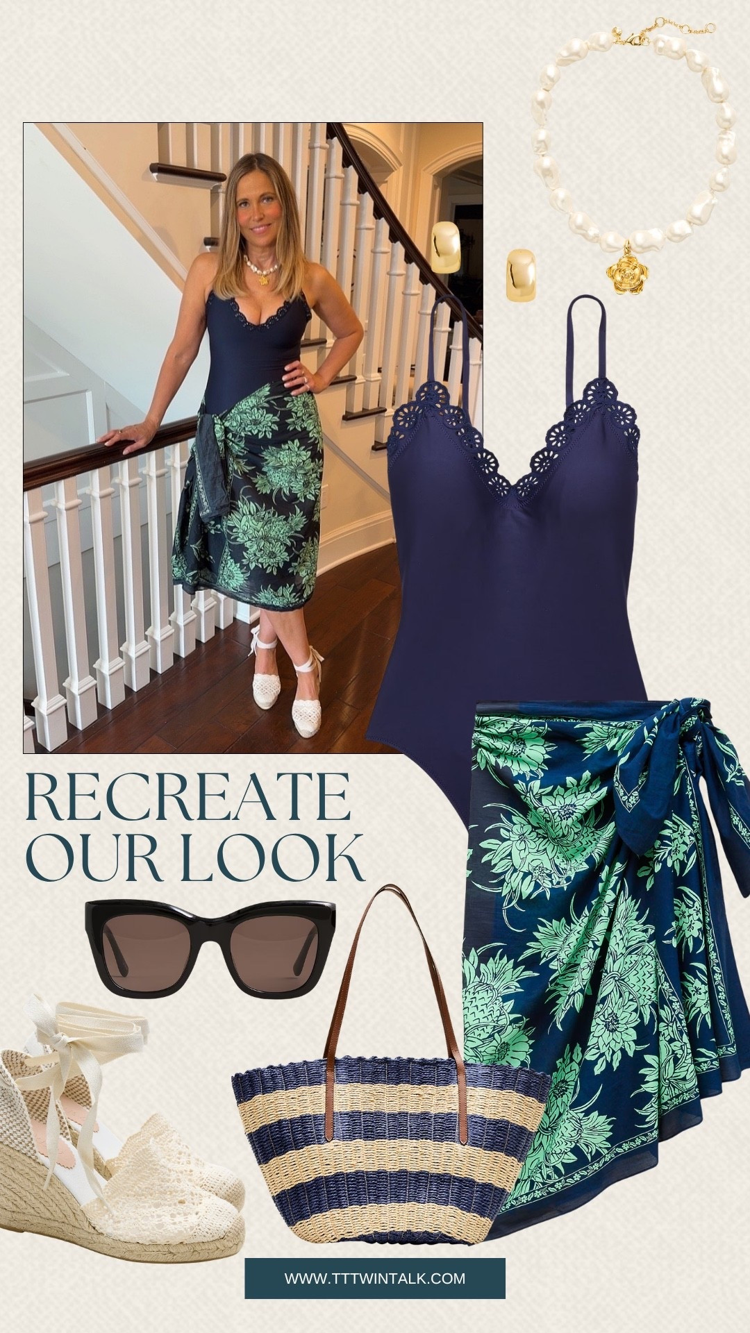 Recreate our look with these must-have items! This stunning one piece swimsuit pairs perfectly with this cotton sarong! I styled it with a statement necklace and wedge heels for a look that takes you from a nice lunch straight to the pool!

#LTKootd #LTKgrwm #LTKSwim