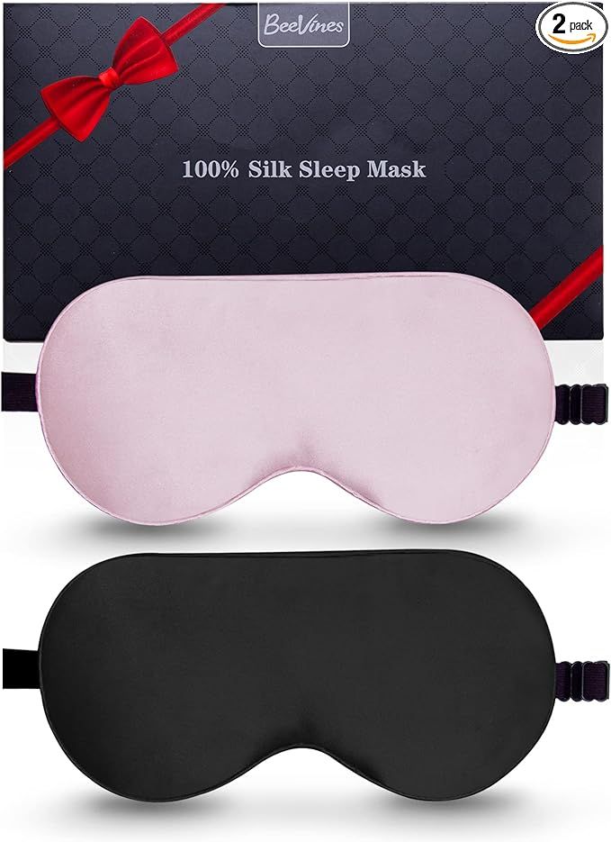Silk Sleep Mask, 2 Pack 100% Real Natural Pure Silk Eye Mask with Adjustable Strap, Eye Mask for ... | Amazon (US)