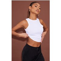 White Soft Rib Racer Cropped Top | PrettyLittleThing US