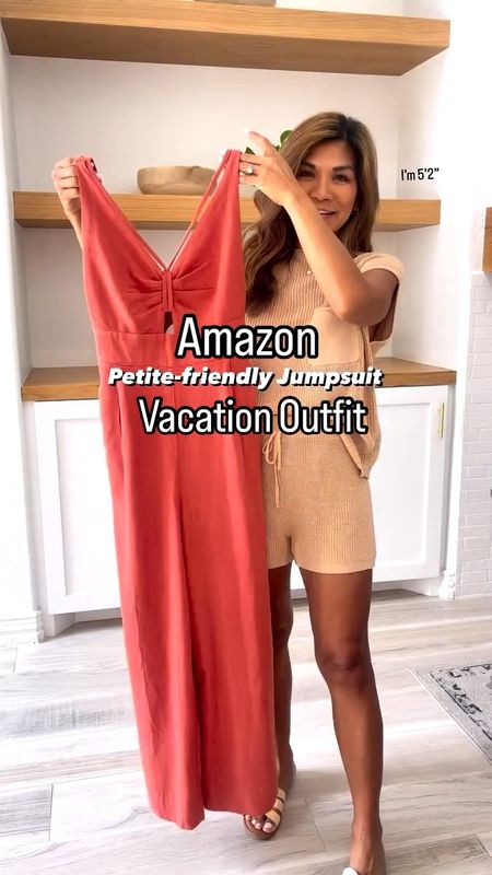 Amazon Spring Sale, Vacation outfit, Resort Outfit 
Jumpsuit in small tts, color is Brick Red.
Sandals size down.
Wearing pasties with jumpsuit(linked).
Woven crossbody bag in color Apricot.
Accessories all linked.
This outfit is also a great wedding guest outfit(pair with heels or wedges and I linked my fav)baby or wedding showers or any special occasion for spring and summer time. Amazon find, fashion over 40, affordable fashion, petite style, resort style, spring fashion.

#LTKfindsunder50 #LTKVideo #LTKsalealert