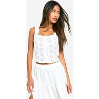 boohoo Women's Broderie Button Down Corset Top in White | Size: 6 | Woven | boohoo (US & Canada)