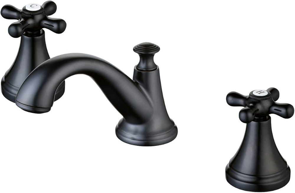 Matte Black Bathroom Sink Faucet 8inch Widespread Double Handles 3 Holes Deck Mounted Lavatory Ba... | Amazon (US)