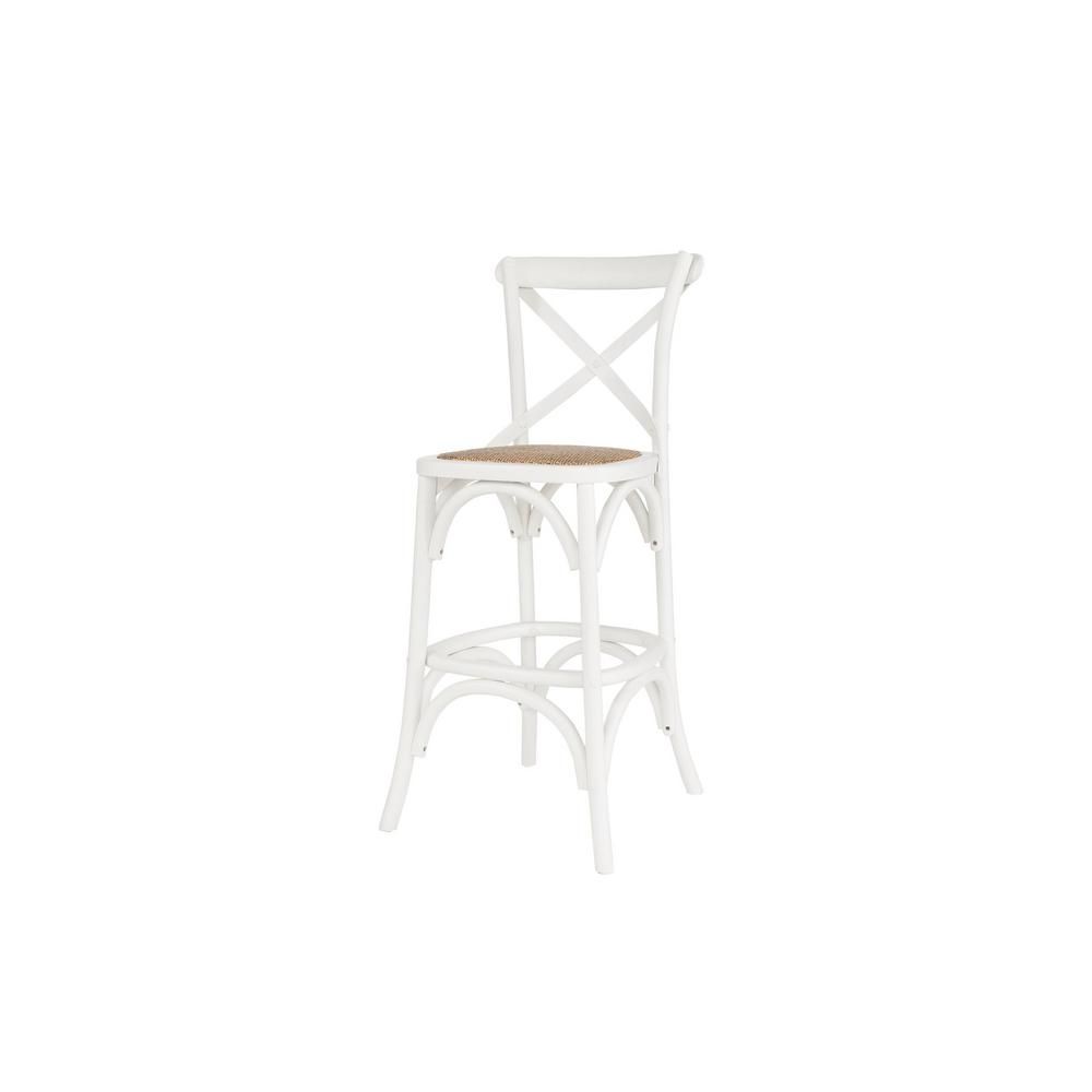 Mavery Ivory Wood Counter Stool with Back and Woven Seat (18 in. W x 40 in. H) | The Home Depot