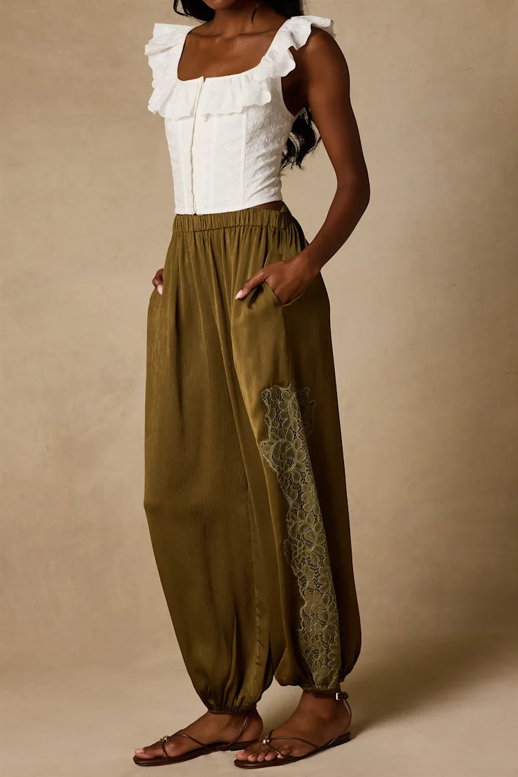 Evette Olive Green Lace High-Rise Jogger Pants | Lulus