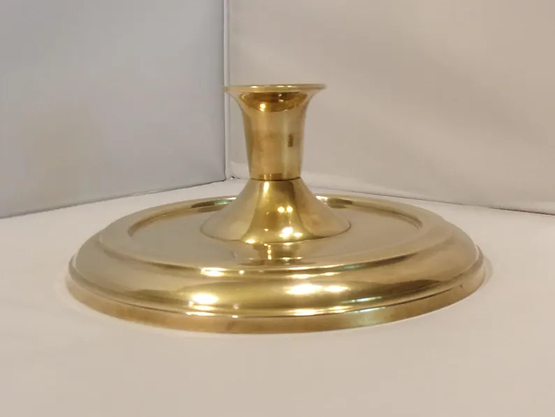 Large Vintage Heavy Brass Candlestick on a Wide 7" Base and 3" Tall Continental Brass - Etsy | Etsy (US)