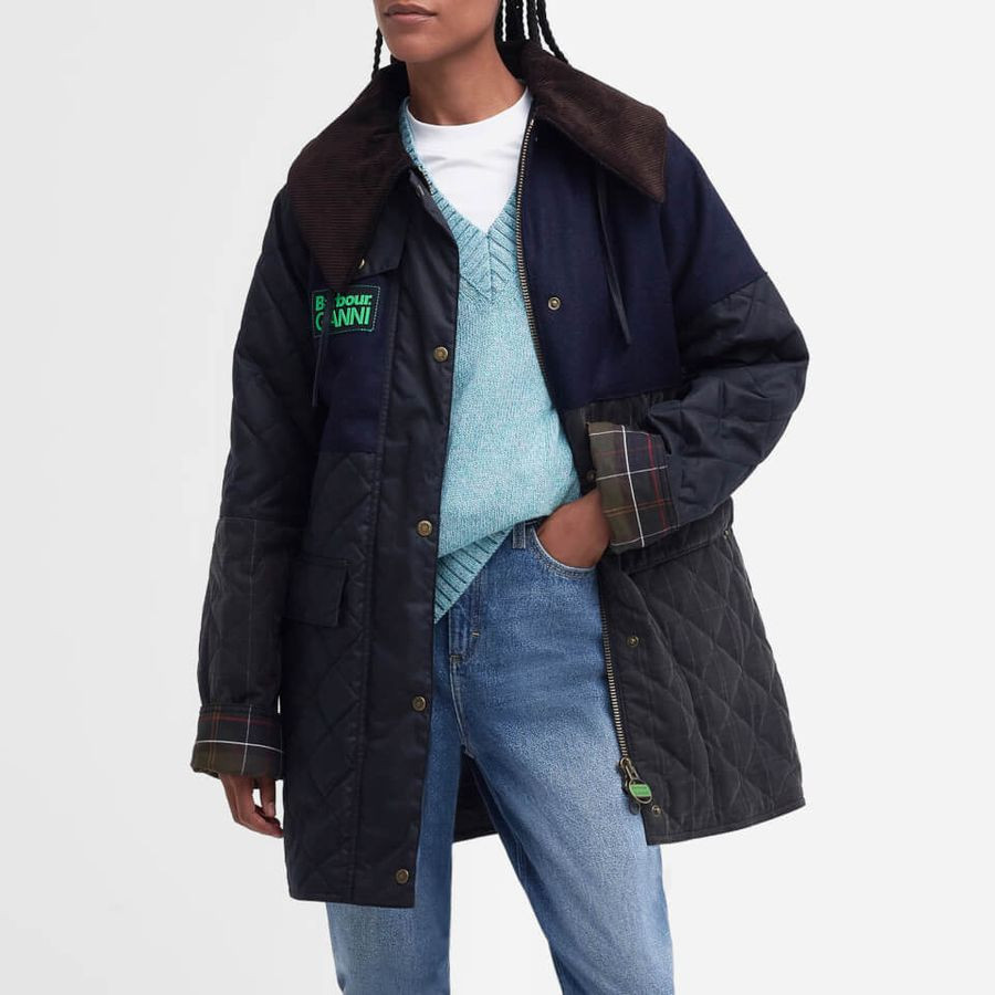 Barbour x GANNI Burghley Short Waxed-Cotton and Wool Coat | Coggles (Global)