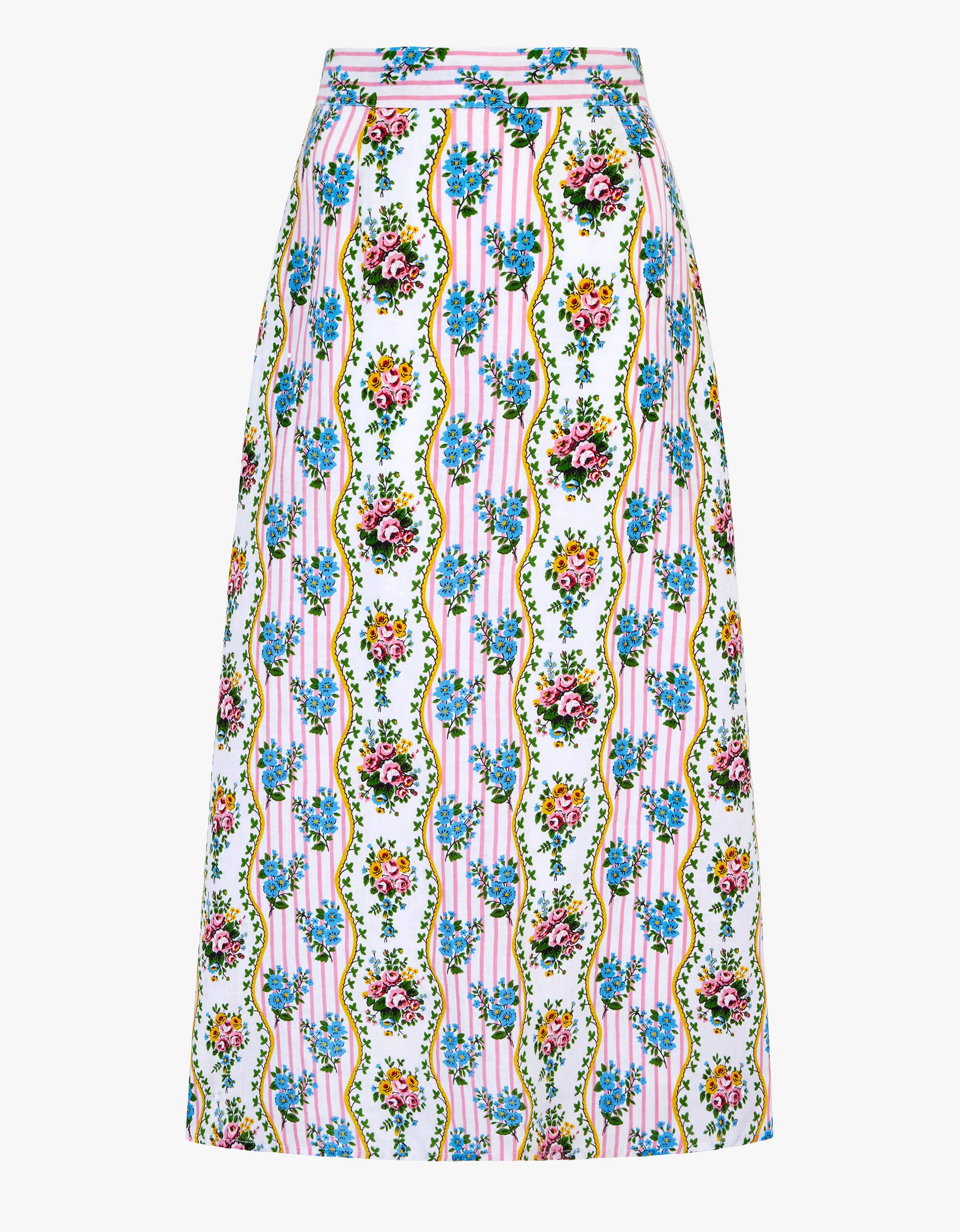 Sicily Skirt | Yellow, Pink & Blue Floral | Screen Printed Linen | Pink City Prints UK