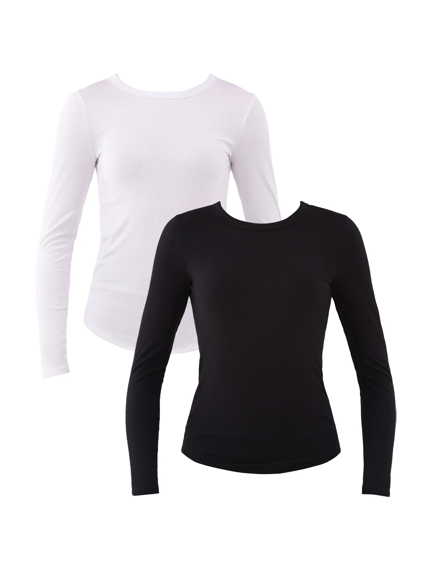 No Boundaries Ribbed Crewneck Tee with Long Sleeves, 1 or 2-Pack, Women's | Walmart (US)