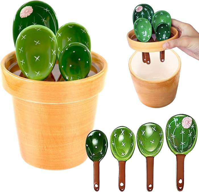 BigNoseDeer Ceramic Cactus Measuring Cups and Spoons Set Organizer, Cute 4 Size Measuring Spoons ... | Amazon (US)