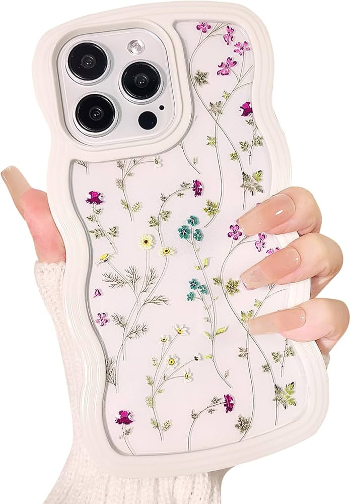 NITITOP Compatible for iPhone 15 Pro Max Case Cute Flower for Women Girl Curly Wave Frame Shape S... | Amazon (US)