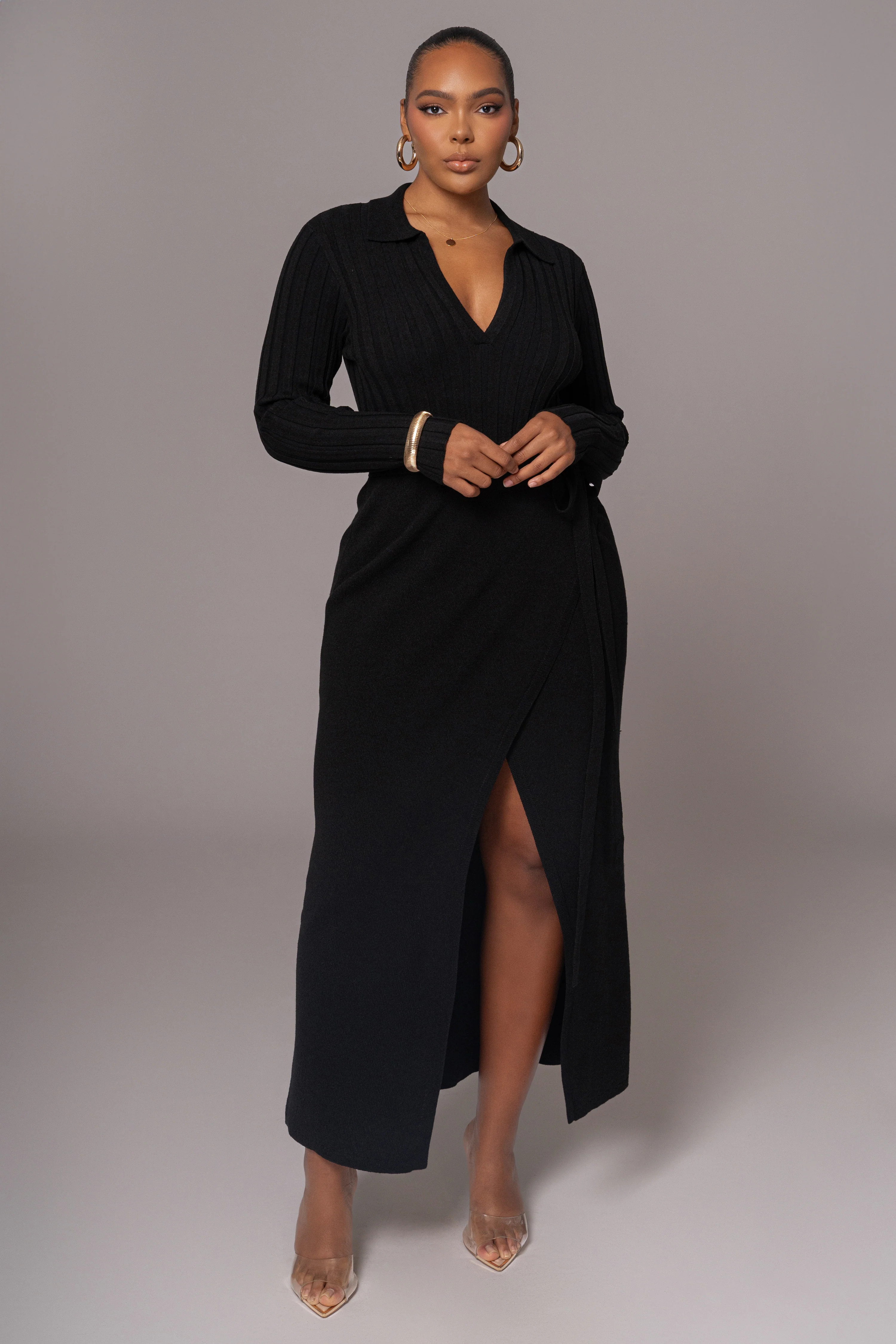 Black Emma Knit Maxi Dress | JLUXLABEL