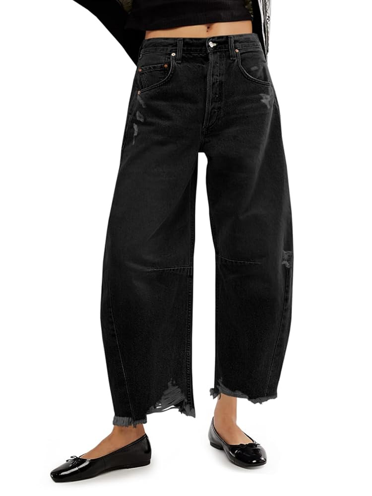 Cicy Bell Womens Baggy Barrel Jeans Cropped Boyfriend Wide Leg Raw Hem Denim Pants | Amazon (US)