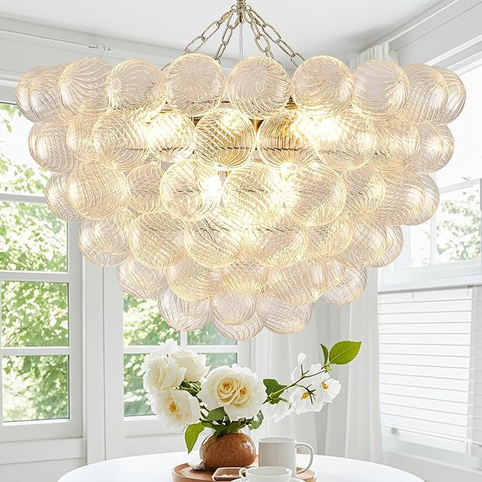 Bubble Chandelier for Dining Room, Dia 31.5" Gild Gold Brass Chandelier 10-Light Clear Ball Hand ... | Amazon (US)