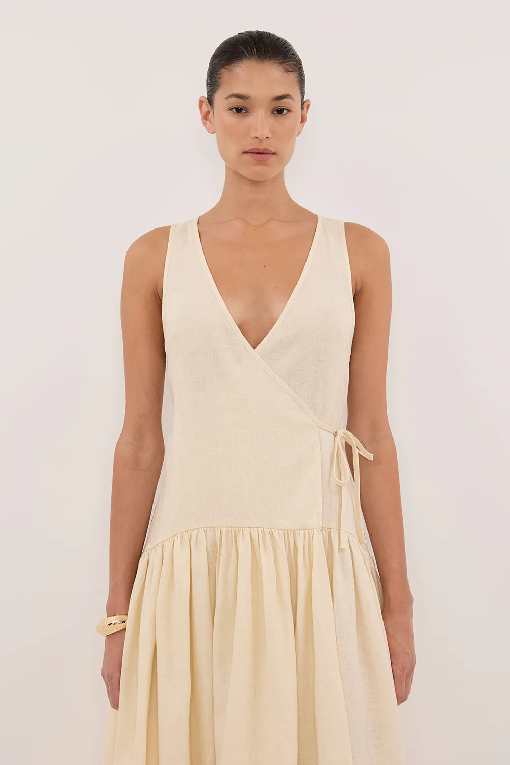 ILIO STRAW LINEN WRAP MIDI DRESS | DISSH