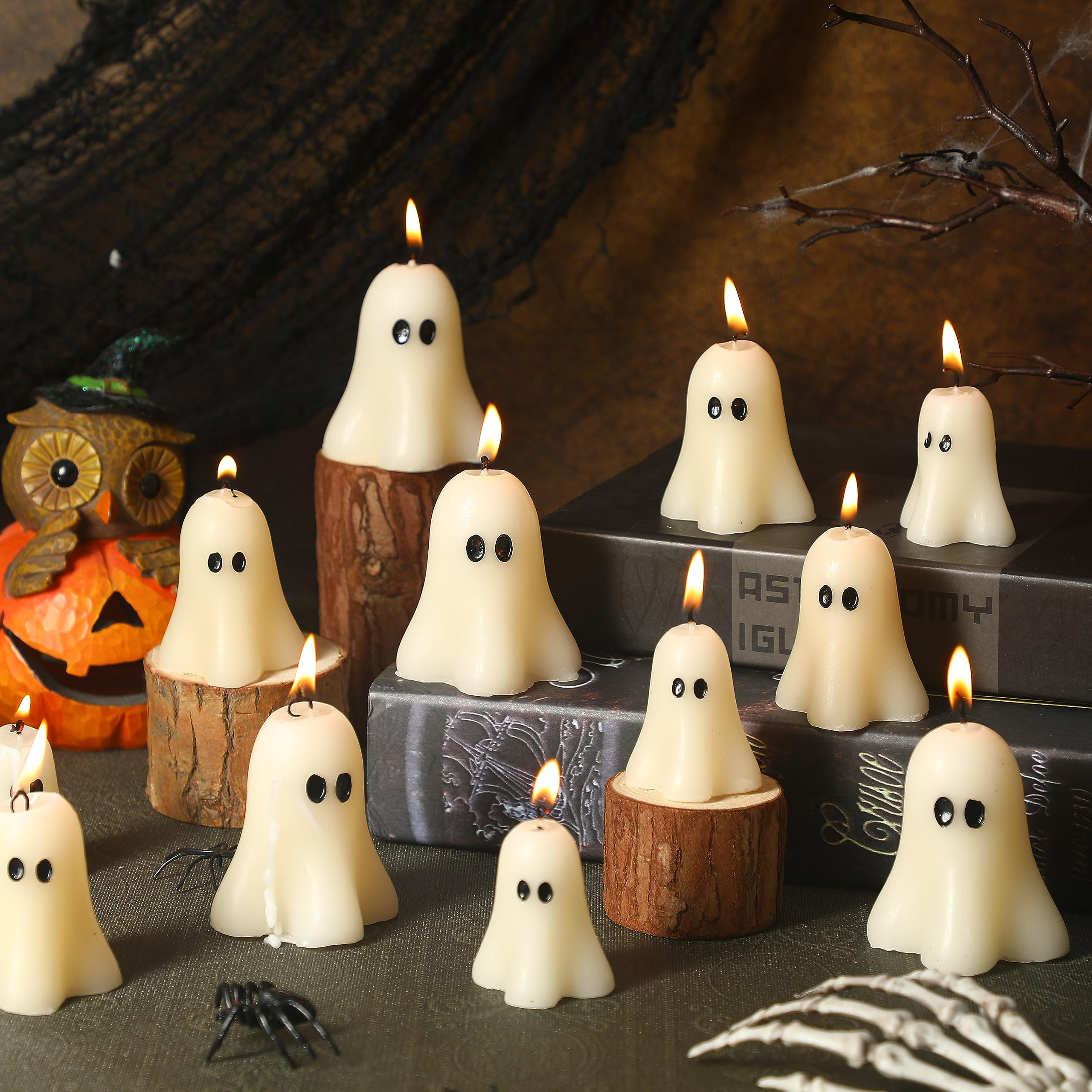 MTLEE 12 Pcs Halloween Ghost Candles Spooky Burning Candle Gifts Halloween Decoration Novelty Gho... | Amazon (US)